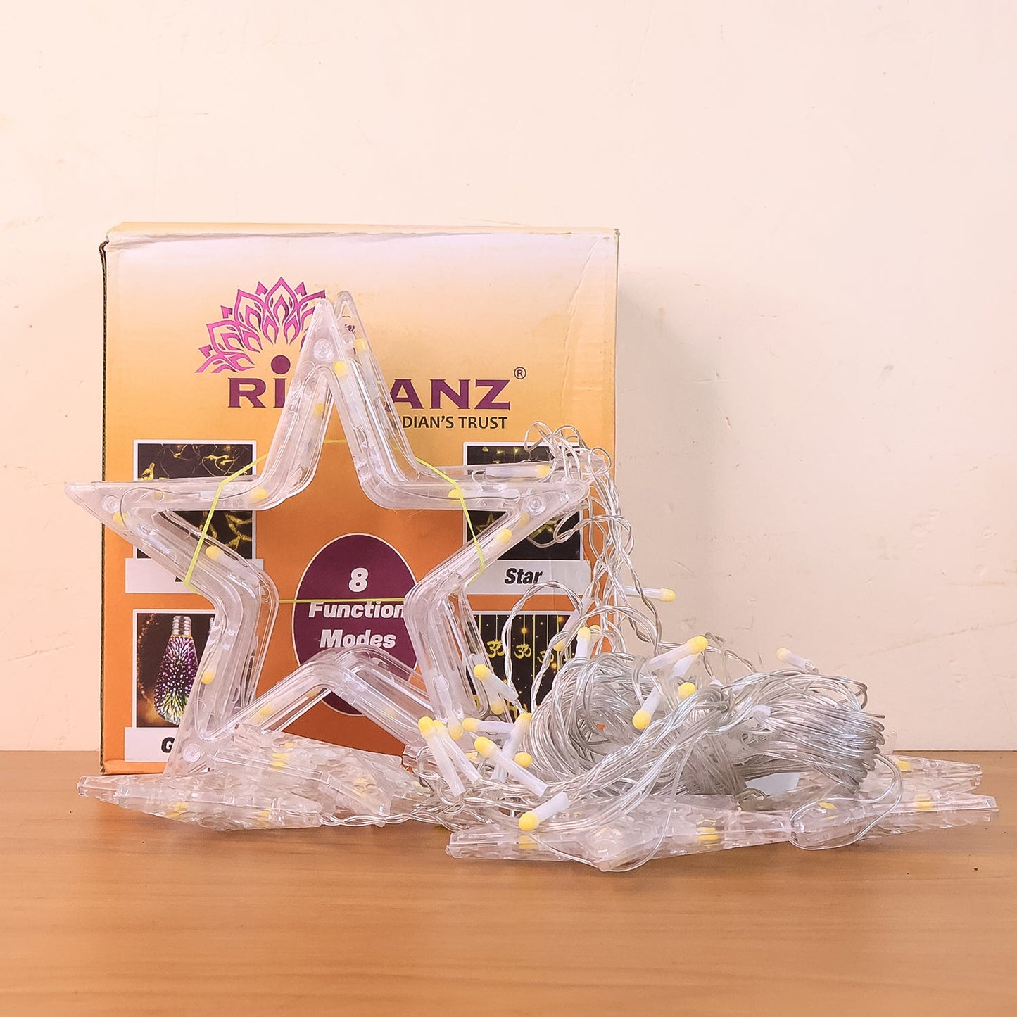 12 Stars LED Curtain String Lights with 8 Flashing Modes for Home Decoration, Diwali & Wedding LED Christmas Light Indoor and Outdoor Light ,Festival Decoration (Warm White / With Box)