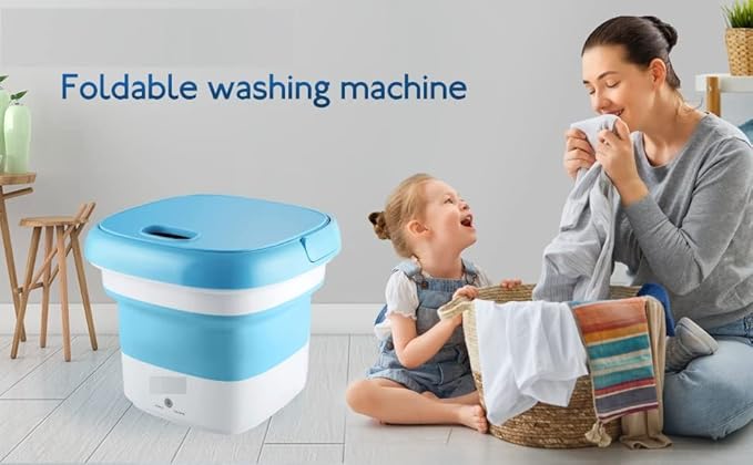 Portable Mini Washing Machine, Foldable 2kg Washing Machine Top Load Fully Automatic Spinner and Dryer, Semi Automatic Bucket Washer for Travel, Baby Clothes