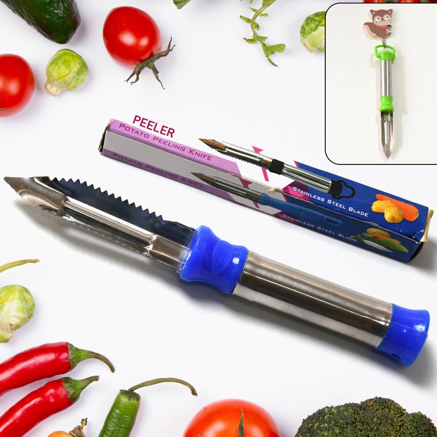 Stainless Steel 2-in-1 Vegetable Peeler - Multifunctional Grater with Hanging Ring (1 pc)