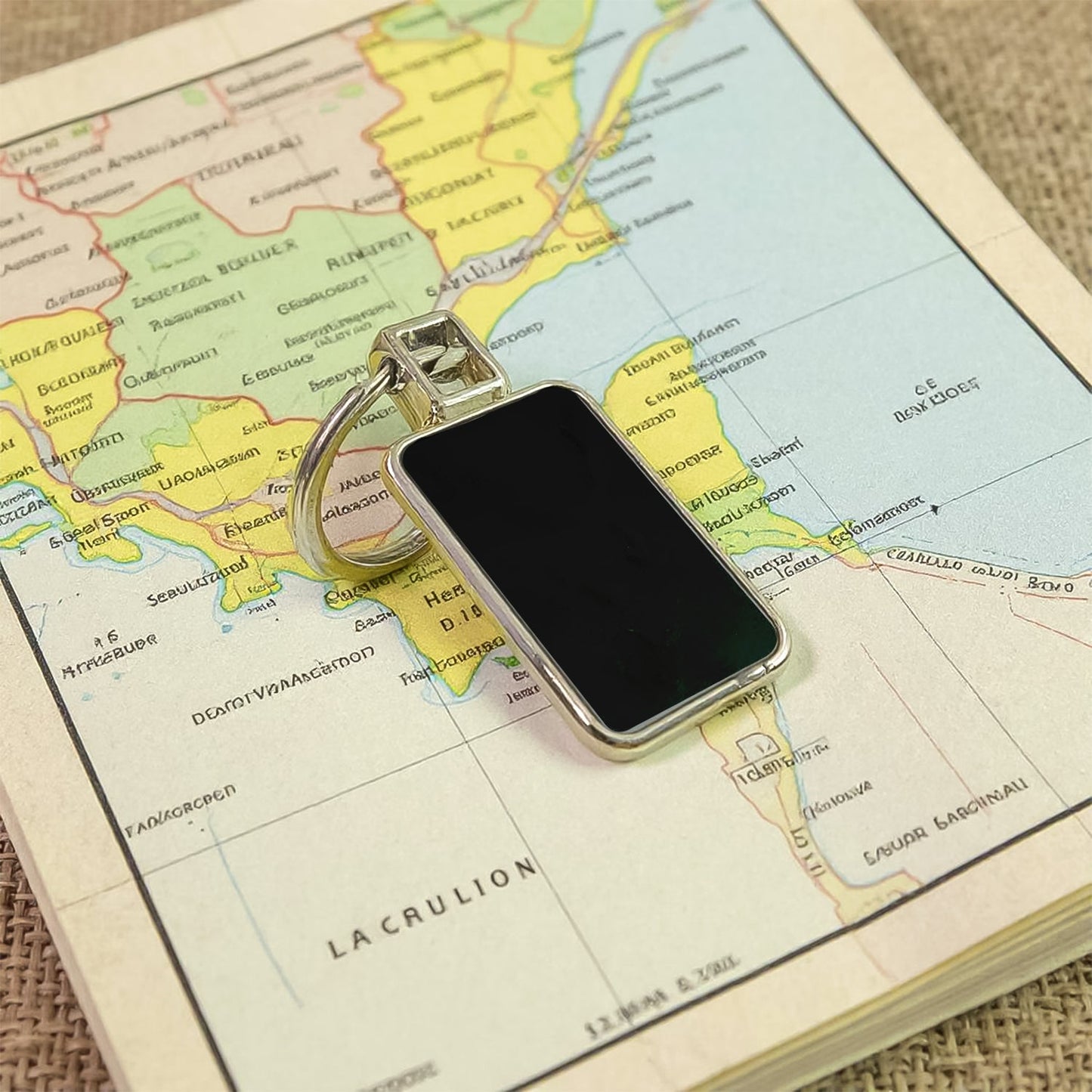 Premium Rectangular Black & Silver Metal Keychain (1 Pc)