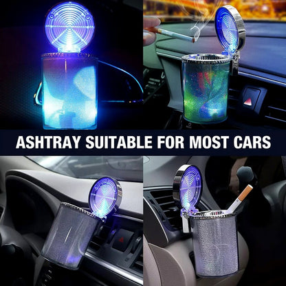 Premium Quality LED Illuminated Car Ashtray with Lid and Detachable Holder (1 Pc)