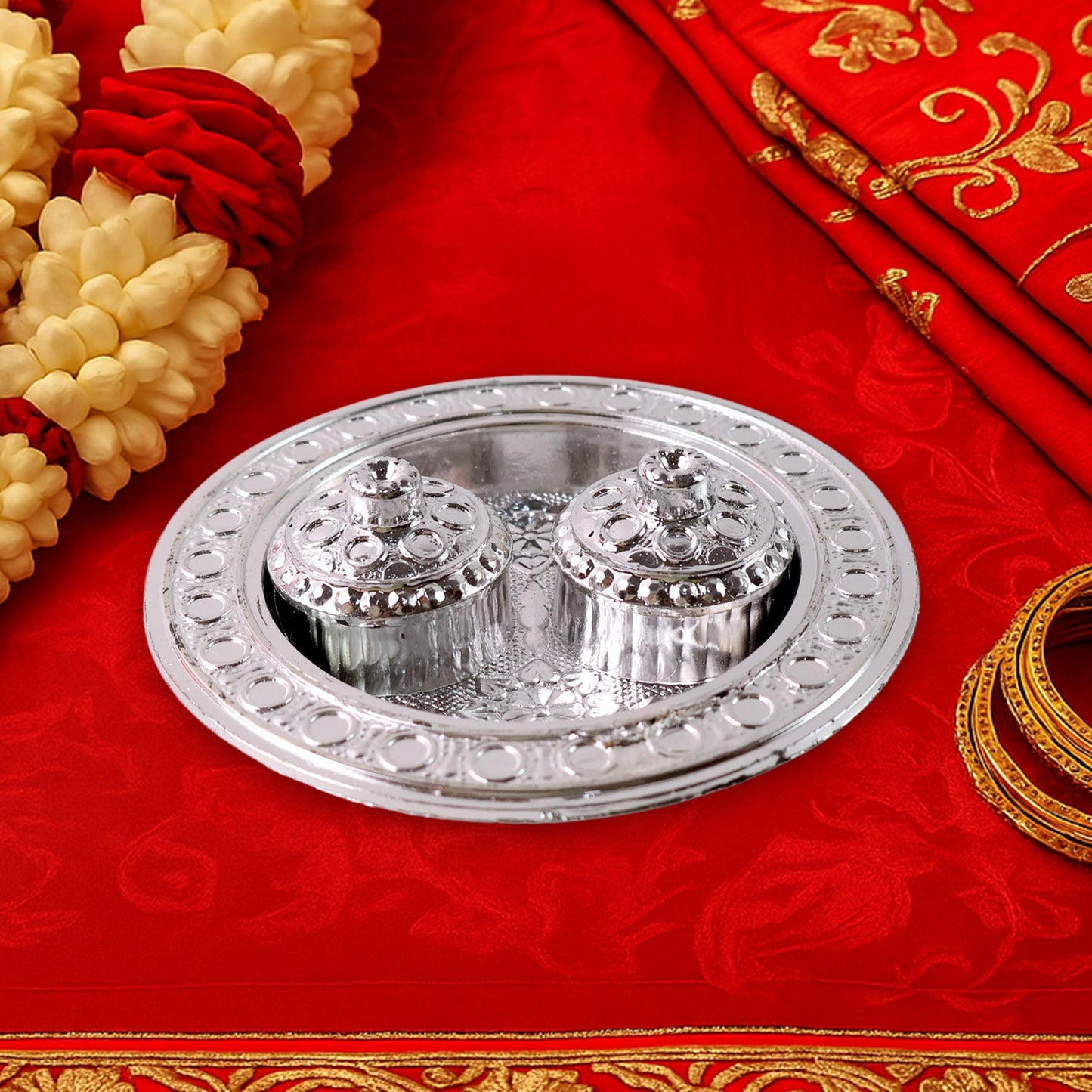 Round Shape Special Puja Thali, Kumkum Thali Holder (1 Pc / Small)
