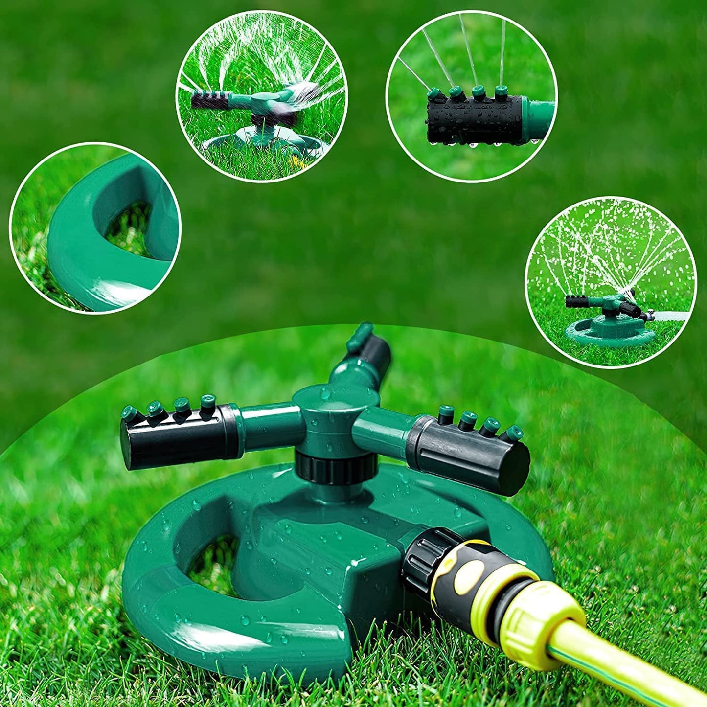 3 Arm 360° Sector Rotating Water Sprinkler Garden Pipe Hose Irrigation Yard