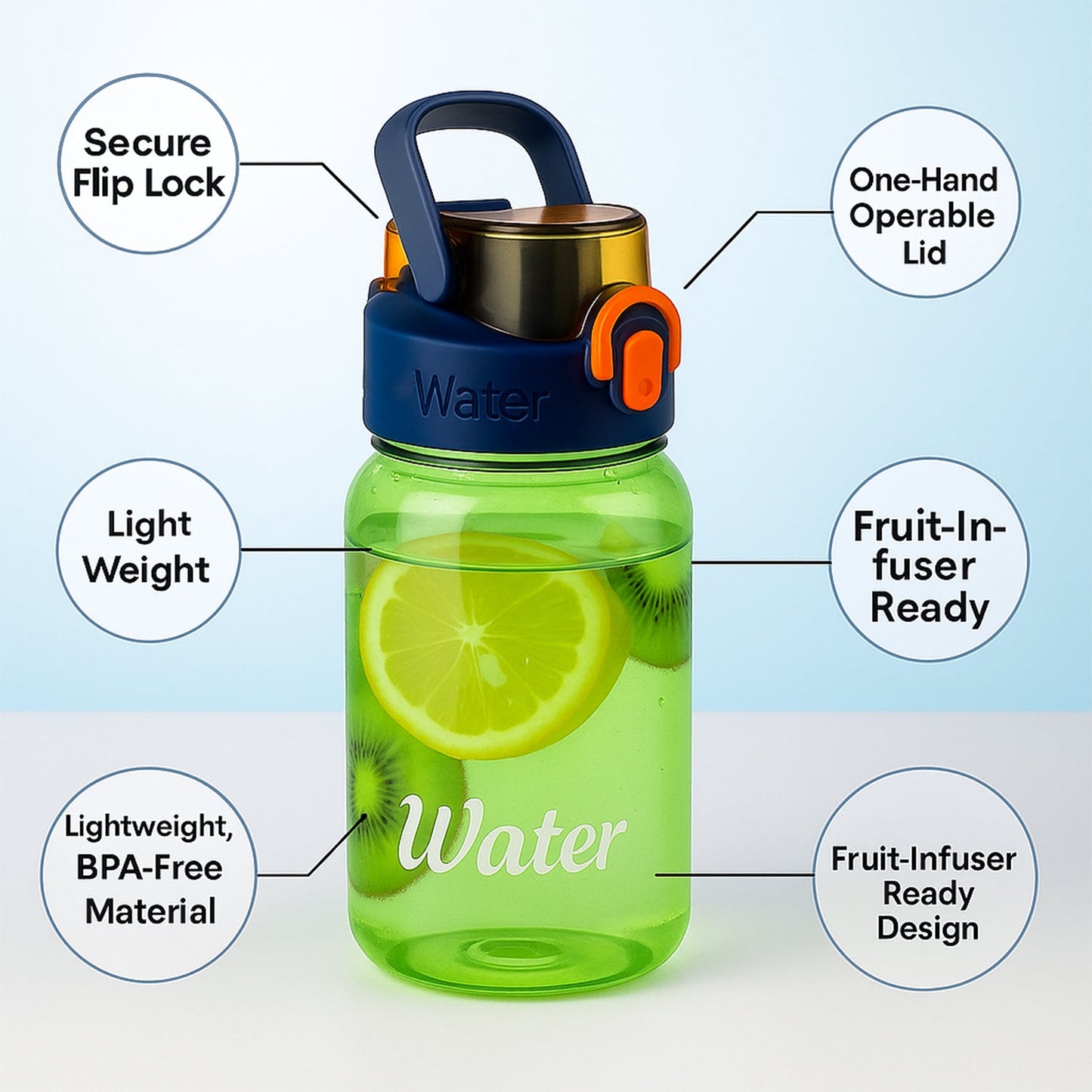 Green Leak-Proof Portable Fruit Infuser Water Bottle Approx 600ML (1 Pc)