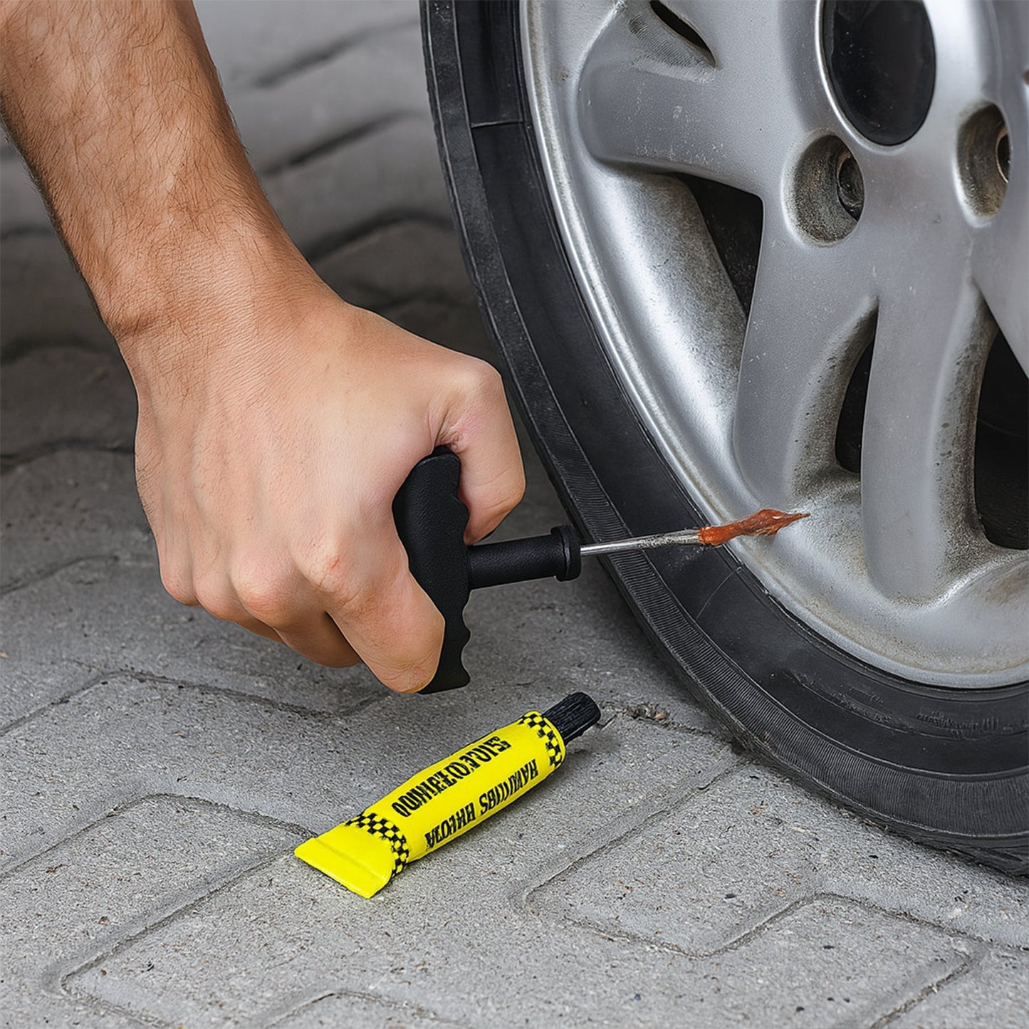 Tyre Puncture Repair Kit with 3 Seal Strips (5 Pcs Set)