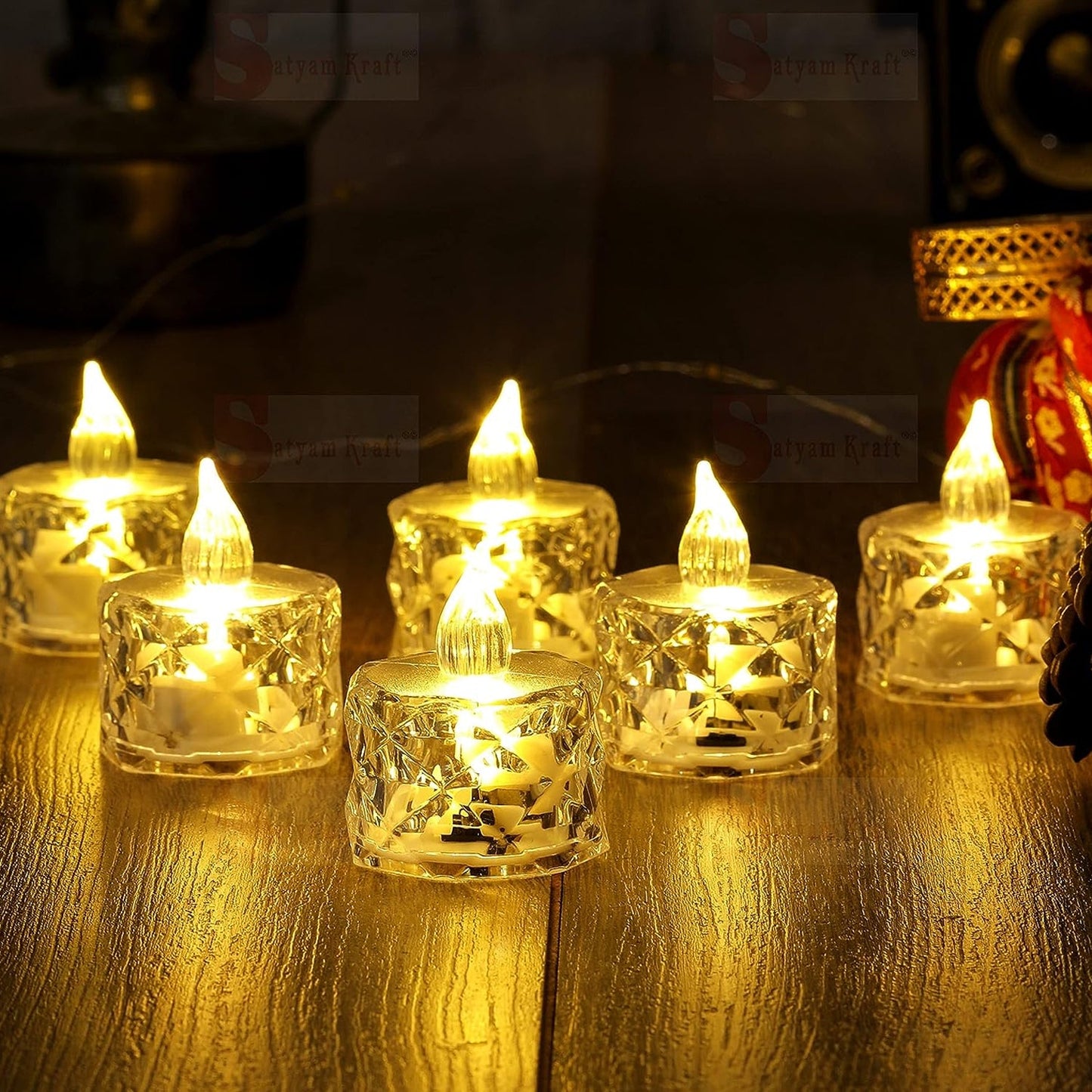 24 Pcs Flameless and Smokeless Decorative Acrylic Candles Transparent Led Tea Light Candle for Gifting, House, Diwali, Christmas, Festival, Events Decor Candles, Diwali