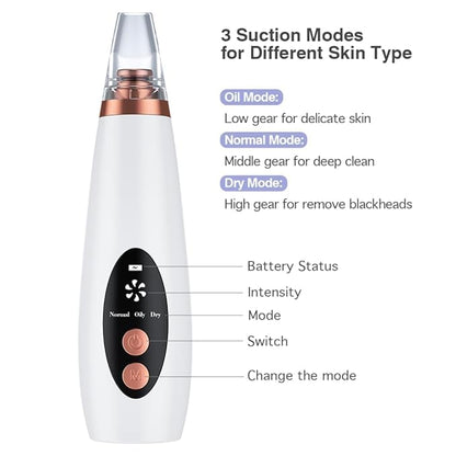 6 in 1 Multi-function Blackhead Remover Tools | Electric Derma suction Machine | USB Rechargeable Acne Pimple Pore Cleaner Vacuum tool - Facial Cleanser Device for Nose & Skin Care