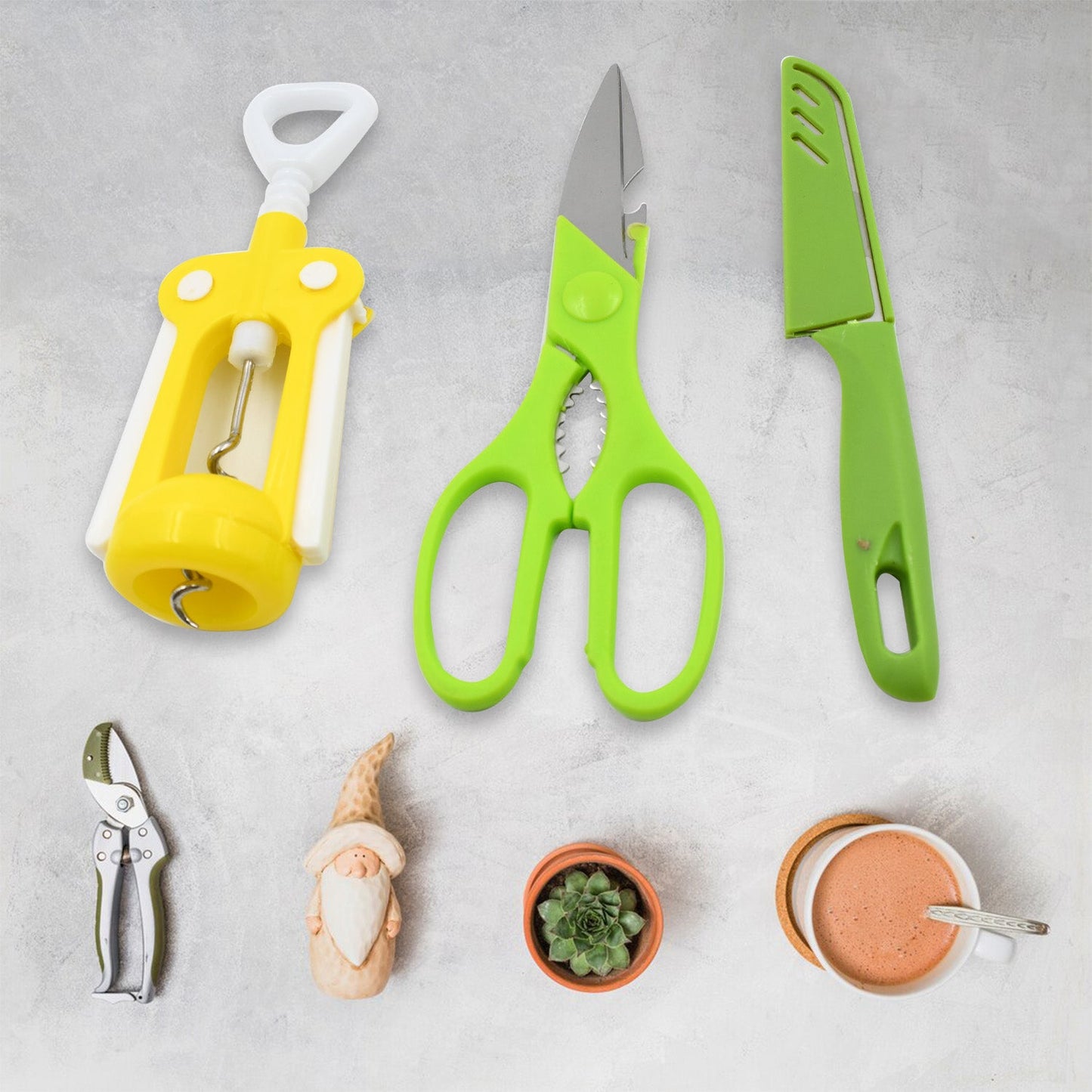 Multifunction Kitchen Tool Set – Stainless Steel & Plastic Knife and Scissors