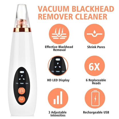 6 in 1 Multi-function Blackhead Remover Tools | Electric Derma suction Machine | USB Rechargeable Acne Pimple Pore Cleaner Vacuum tool - Facial Cleanser Device for Nose & Skin Care