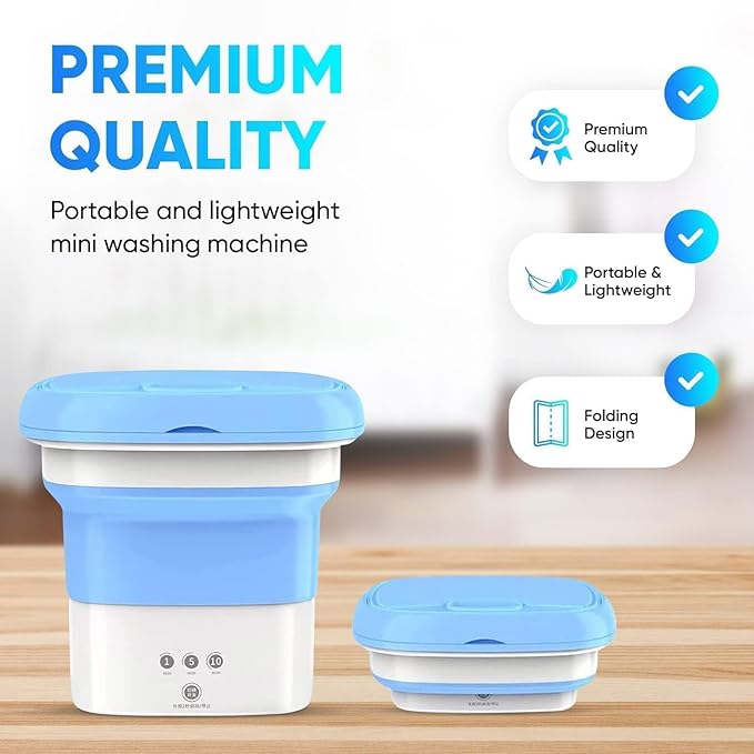 Portable Mini Washing Machine, Foldable 2kg Washing Machine Top Load Fully Automatic Spinner and Dryer, Semi Automatic Bucket Washer for Travel, Baby Clothes
