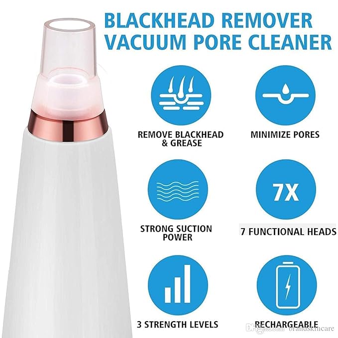 6 in 1 Multi-function Blackhead Remover Tools | Electric Derma suction Machine | USB Rechargeable Acne Pimple Pore Cleaner Vacuum tool - Facial Cleanser Device for Nose & Skin Care