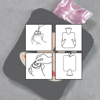 Black Small Hot Water Bag with Cover for Pain Relief