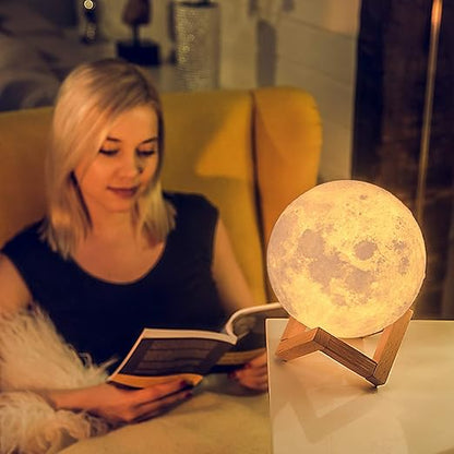 3D Moon Night Lamp – Rechargeable with 7 Color Changing Features, 15CM – Elegant Plastic Design for Beautiful Indoor Lighting in Bedrooms and Kids' Rooms | Gifts for Woman | Valentine Gift
