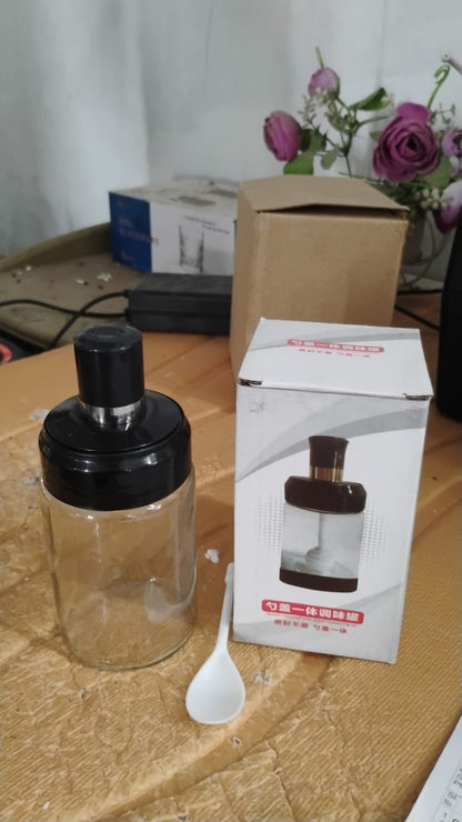 Transparent Glass Storage Jar with Built-in Spoon Approx 250ml