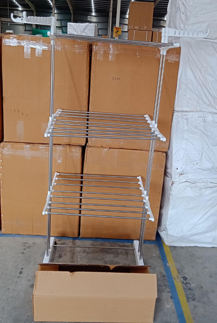 3-Tier Foldable Stainless Steel Cloth Drying Stand with Wheels