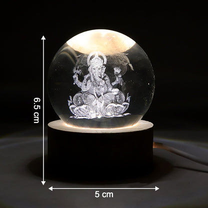 Ganpati 3D Crystal Ball lamps With Wood Base