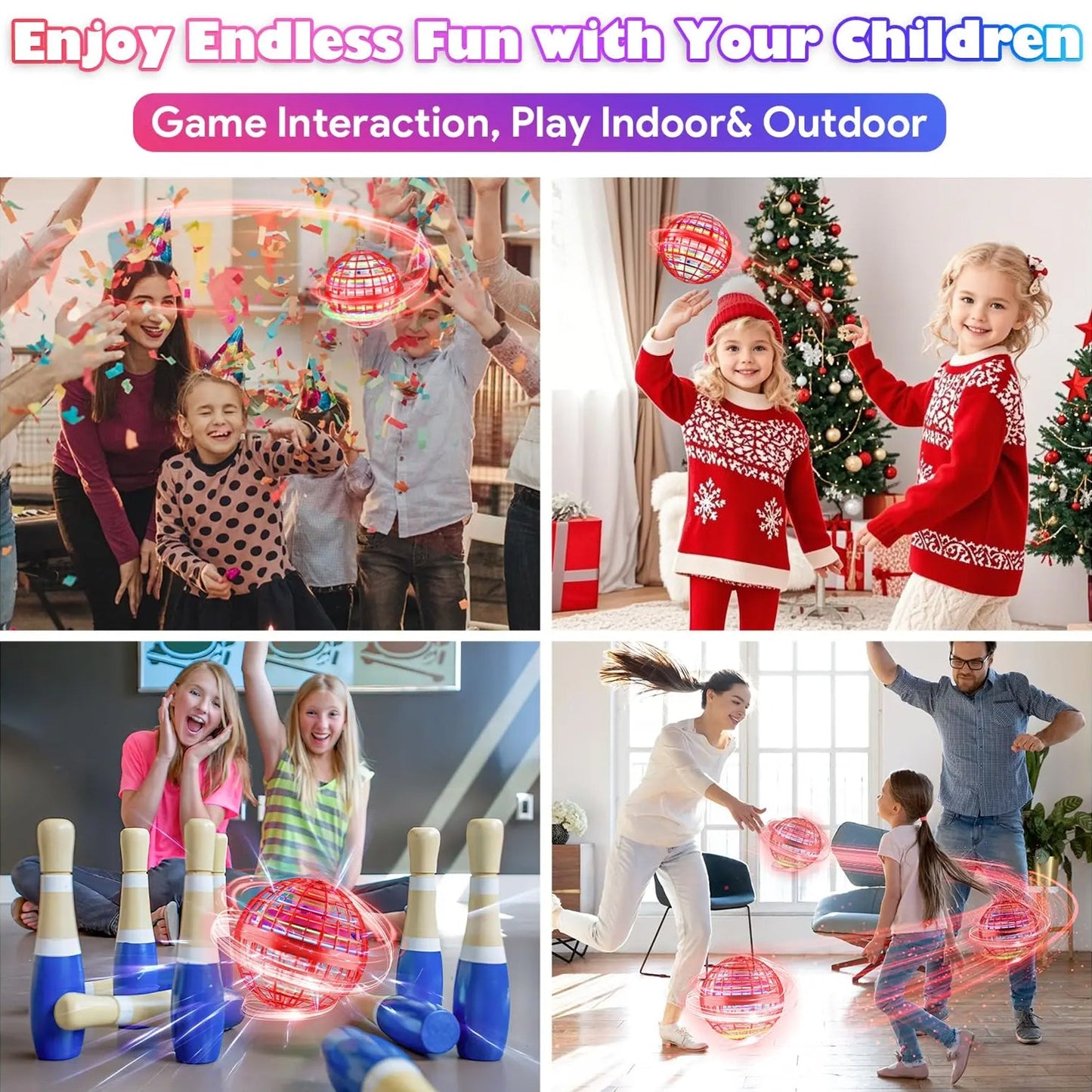 Flying Ball Toys, USB Rechargeable Built-in RGB Lights 360°Rotating Magic Controller