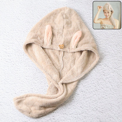 Cute Animal Ear Hooded Hair Drying Towel Wrap (1 Pc)