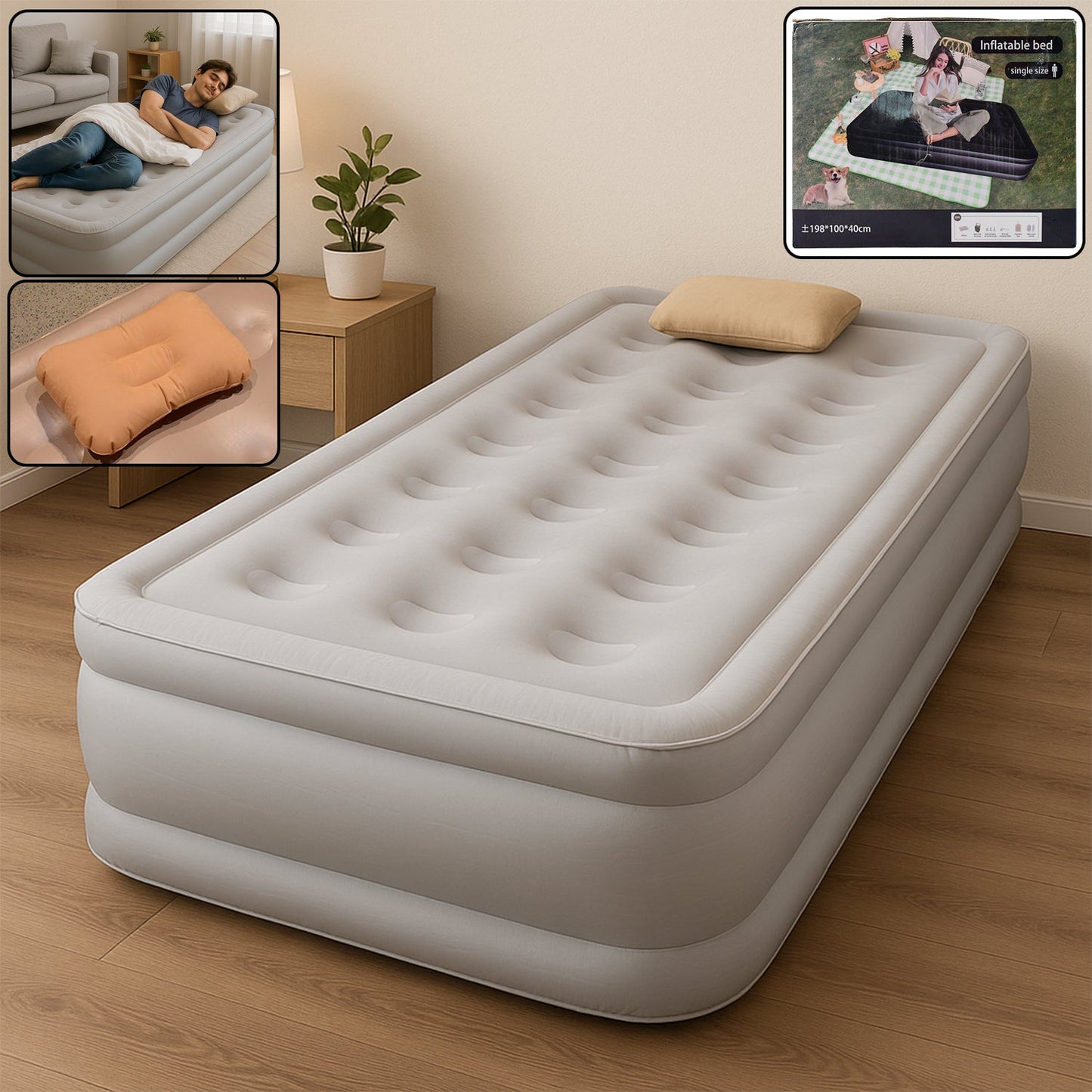 Portable Inflatable Bed Folding Lazy Bed (190x100x40 Cm / 1 Pc)